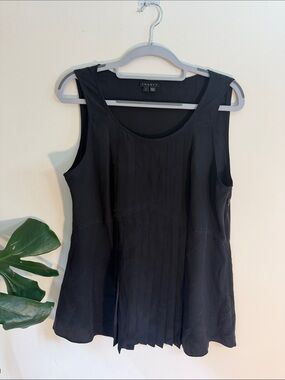 Theory Black Pleated Silk-Blend Sleeveless Blouse